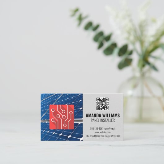 Zonnepanelen | QR-code | Technische Logo Visitekaartje (Staand voorkant)