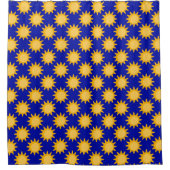Zonnepatroonontwerp op blauw douchegordijn (Voorkant)