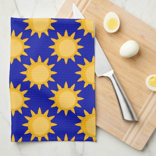 Zonnepatroonontwerp op blauw theedoek (Quarter Fold)