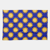 Zonnepatroonontwerp op blauw theedoek (Horizontaal)