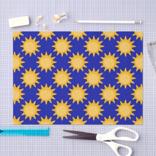 Zonnepatroonontwerp op blauwe achtergrond tissuepapier (Craft)