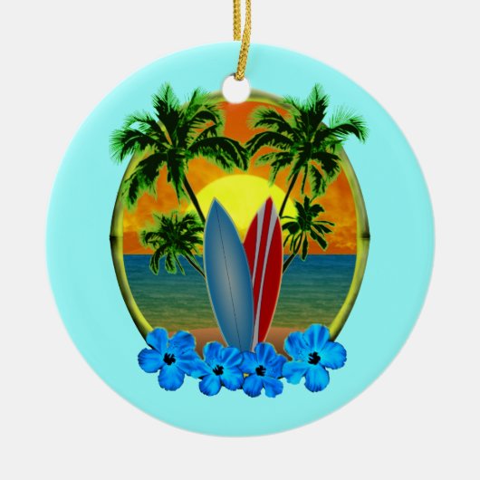 Zonneplaat en surfplanken keramisch ornament (Voorkant)