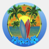 Zonneplaat en surfplanken ronde sticker (Voorkant)