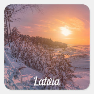 Zonneplein voor de kust van het zee van sneeuw, st vierkante sticker