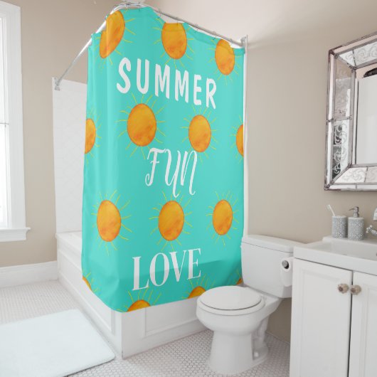 Zonnepret Zomer Liefde Turquoise Douchegordijn (In situ)