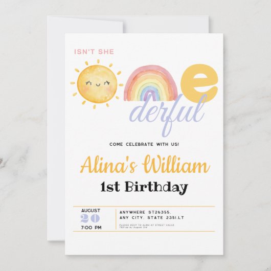 Zonneregenboog is ze niet Onederful 1e verjaardag Kaart (Voorkant)