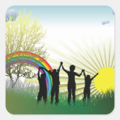 Zonneregenboogkinderen Vierkante Sticker (Voorkant)