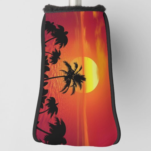 Zonnerode tropen palmstrand instellen golfheadcover (Draai 90)