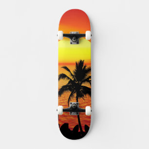 Zonnerode tropen palmstrand instellen persoonlijk skateboard