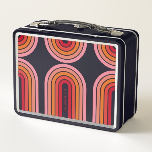 Zonnerood Oranje-roze 70-geïnspireerde lijnkunstbo (Achterkant)