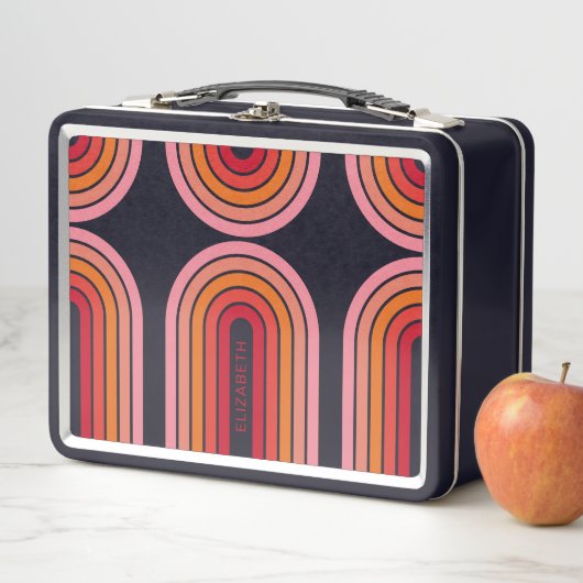 Zonnerood Oranje-roze 70-geïnspireerde lijnkunstbo (In situ)