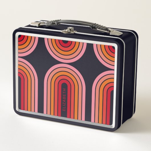 Zonnerood Oranje-roze 70-geïnspireerde lijnkunstbo (Voorkant)