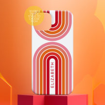 Zonnerood Oranje-roze 70-geïnspireerde lijnkunstbo