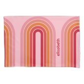 Zonnerood Oranje-roze 70-geïnspireerde lijnkunstbo Kussensloop (Voorkant)