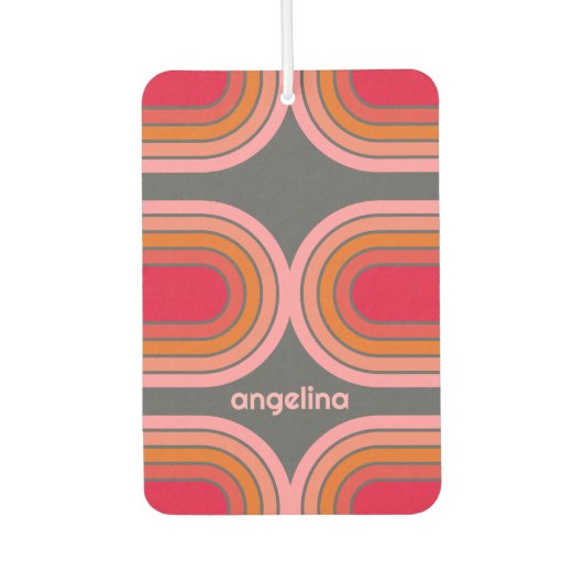 Zonnerood Oranje-roze 70-geïnspireerde lijnkunstbo Luchtverfrisser (Voorkant)