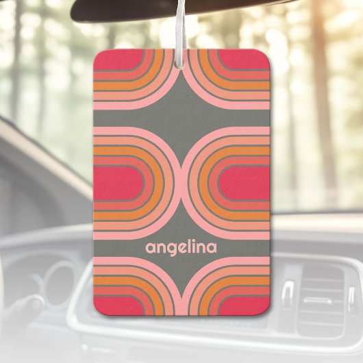 Zonnerood Oranje-roze 70-geïnspireerde lijnkunstbo Luchtverfrisser