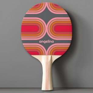 Zonnerood Oranje-roze 70-geïnspireerde lijnkunstbo Tafeltennisbatje