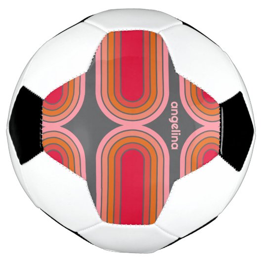 Zonnerood Oranje-roze 70-geïnspireerde lijnkunstbo Voetbal (Gedraaid)