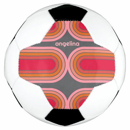 Zonnerood Oranje-roze 70-geïnspireerde lijnkunstbo Voetbal (Voorkant)