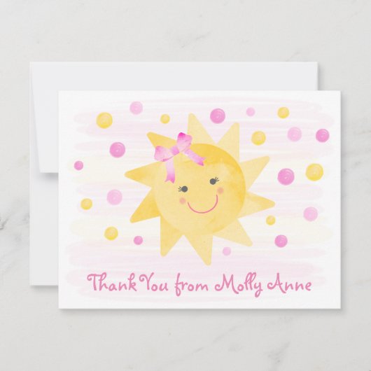 Zonneroze en gele Stippen meisje glimlachen Bedankkaart (Voorkant)