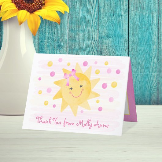 Zonneroze en gele Stippen meisje glimlachen Bedankkaart