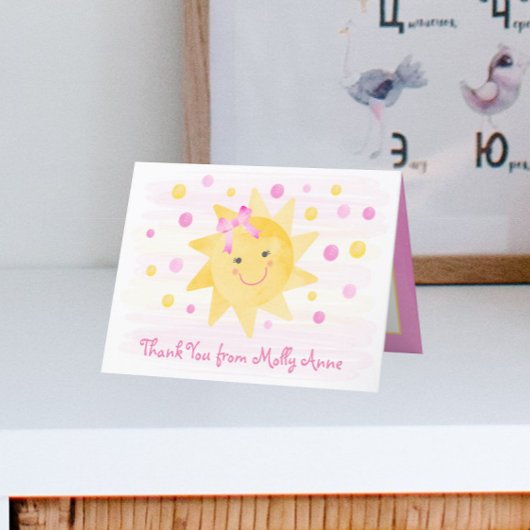 Zonneroze en gele Stippen meisje glimlachen Bedankkaart