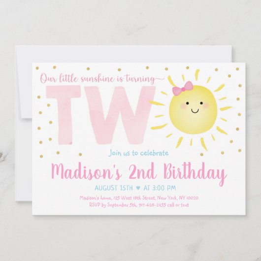 Zonneroze goud Tweede verjaardag Kaart (Voorkant)
