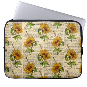 Zonneschappen Libellen Oude Krant Landelijke Stijl Laptop Sleeve