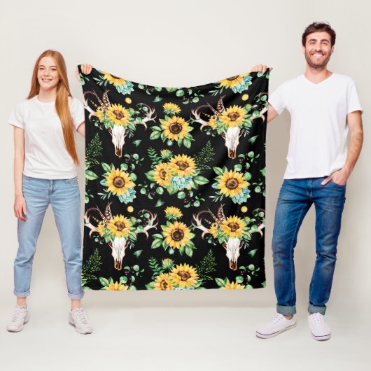 Zonneschijf Land in het zwart Fleece Deken (In situ)