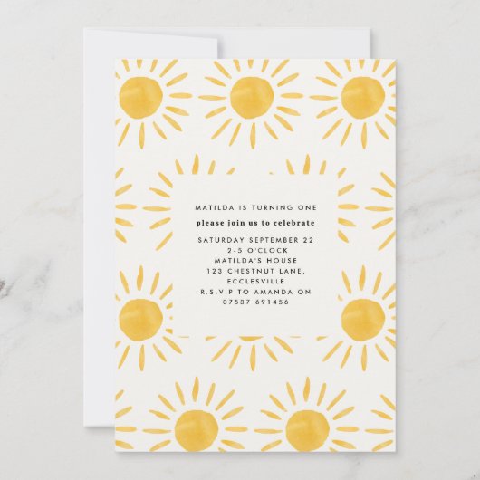 zonneschijn 1 verjaardag waterverf zon multi foto kaart (Achterkant)