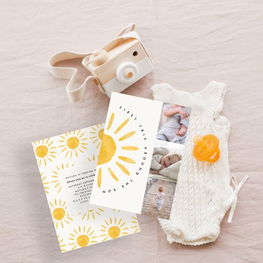 zonneschijn 1 verjaardag waterverf zon multi foto kaart