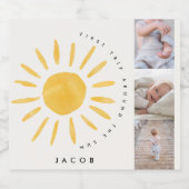 zonneschijn 1 verjaardag waterverf zon multi foto sparkling wijnetiket (Enkel label)