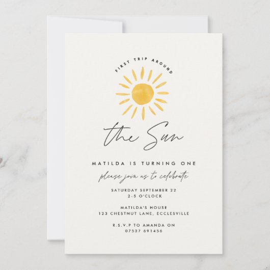 zonneschijn 1 verjaardag waterverf zongeel modern kaart (Voorkant)