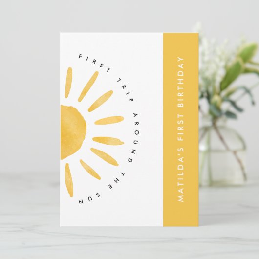 zonneschijn 1 verjaardag waterverf zongeel modern kaart (Staand voorkant)