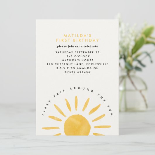 zonneschijn 1 verjaardag waterverf zongeel modern kaart (Staand voorkant)