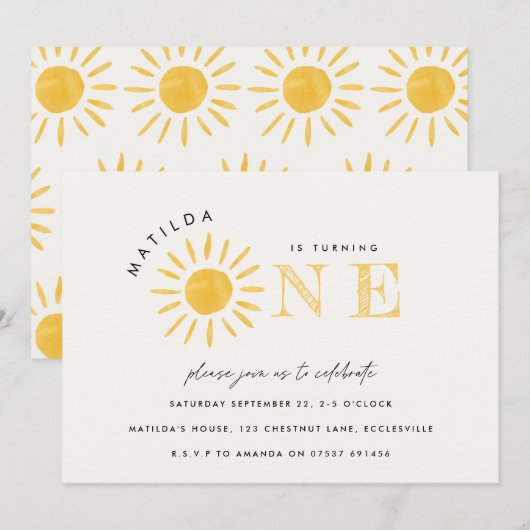 zonneschijn 1 verjaardag waterverf zongeel modern kaart (Voorkant / Achterkant)