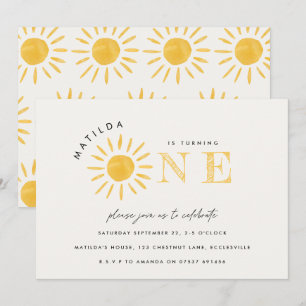 zonneschijn 1 verjaardag waterverf zongeel modern kaart