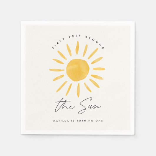 zonneschijn 1 verjaardag waterverf zongeel modern servet (Voorkant)