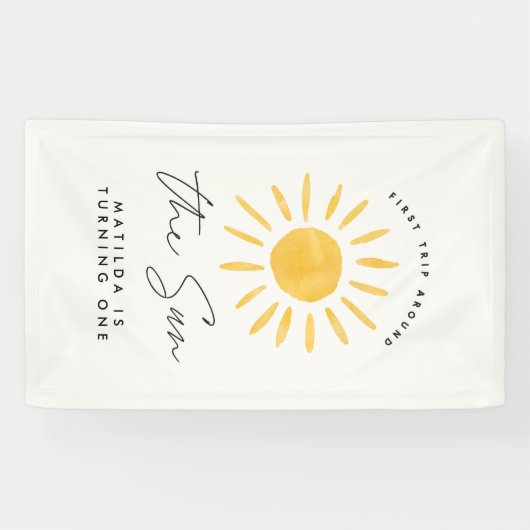 zonneschijn 1 verjaardag waterverf zongeel modern spandoek (Horizontaal)