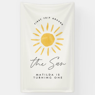 zonneschijn 1 verjaardag waterverf zongeel modern spandoek