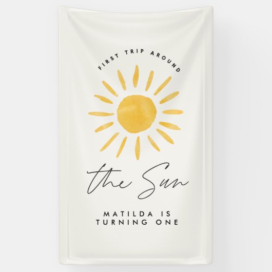 zonneschijn 1 verjaardag waterverf zongeel modern spandoek (Verticaal)