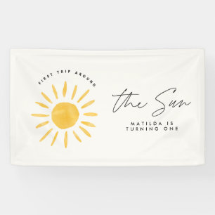 zonneschijn 1 verjaardag waterverf zongeel modern spandoek