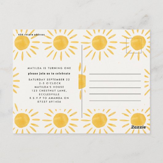 zonneschijn 1e reis rond de zon verjaardagsuitnodi briefkaart (Achterkant)