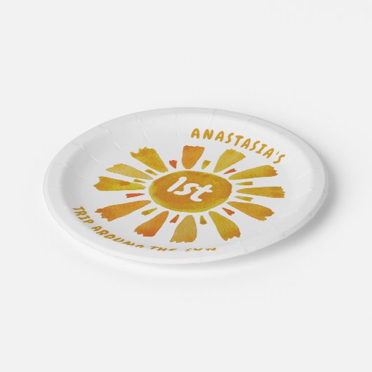 Zonneschijn 1E verjaardag Papieren Bordje (Gekanteld)