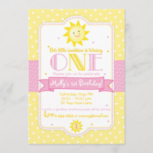 Zonneschijn 1e verjaardag uitnodiging