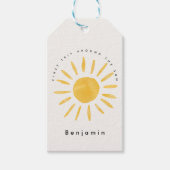 Zonneschijn 1e verjaardag waterverf zon cadeaulabel (Voorkant)