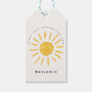 Zonneschijn 1e verjaardag waterverf zon cadeaulabel
