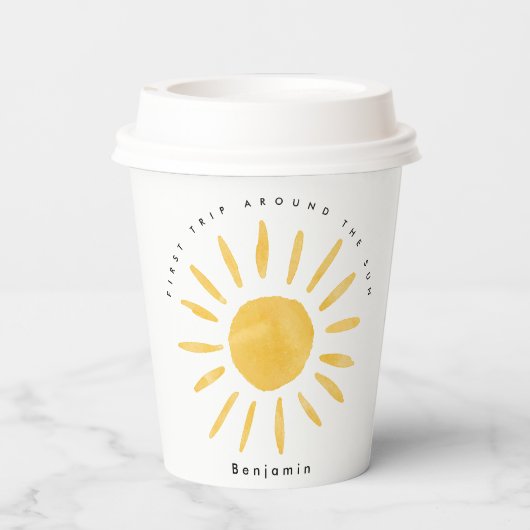 Zonneschijn 1e verjaardag waterverf zon papieren bekers (Achterkant)