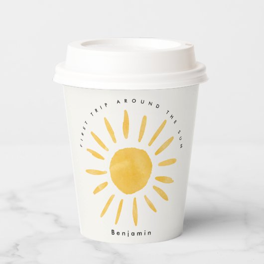 Zonneschijn 1e verjaardag waterverf zon papieren bekers (Voorkant)