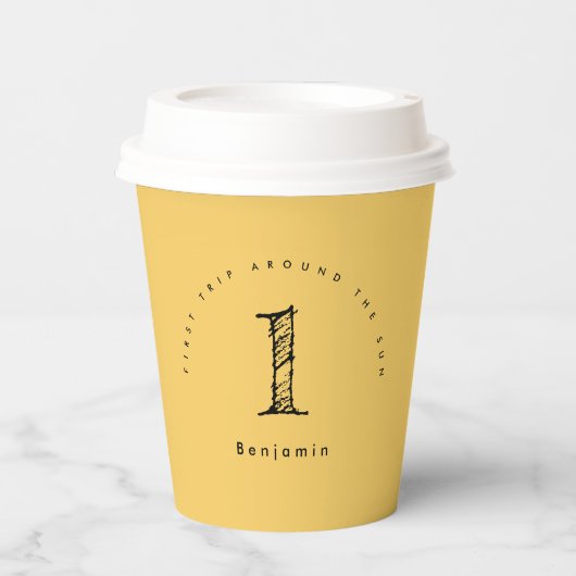 Zonneschijn 1e verjaardag waterverf zon papieren bekers (Voorkant)